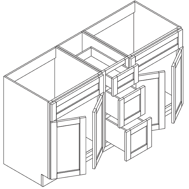 Summer White Shaker Vanity Double Sink Combo 4 Doors 3 Drawers 2 False Fronts